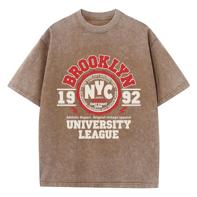 Женские футболки с кислотной стиркой, футболки с принтом лиги Бруклинского университета, состаренные, оверсайз, хлопковые, с коротким рукавом, трендовая одежда