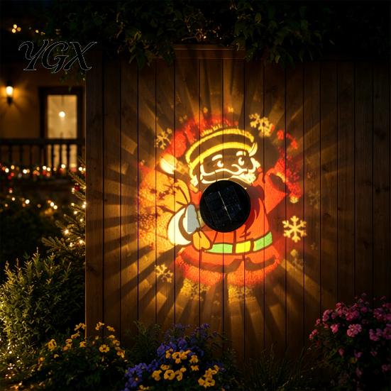 Solar Christmas Wall Lights Light, Santa Claus Projection Lamp with Rust-Proof Iron Energy Efficient Courtyard Lighting Frame, Decorative for