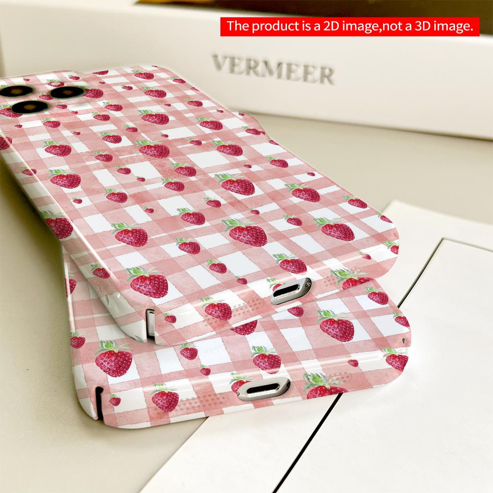 Strawberry Gingham Pattern Phone Case All inclusive film hard phone case, compatible with iPhone 18 Pro Max 17 16 15 14 13 12 11