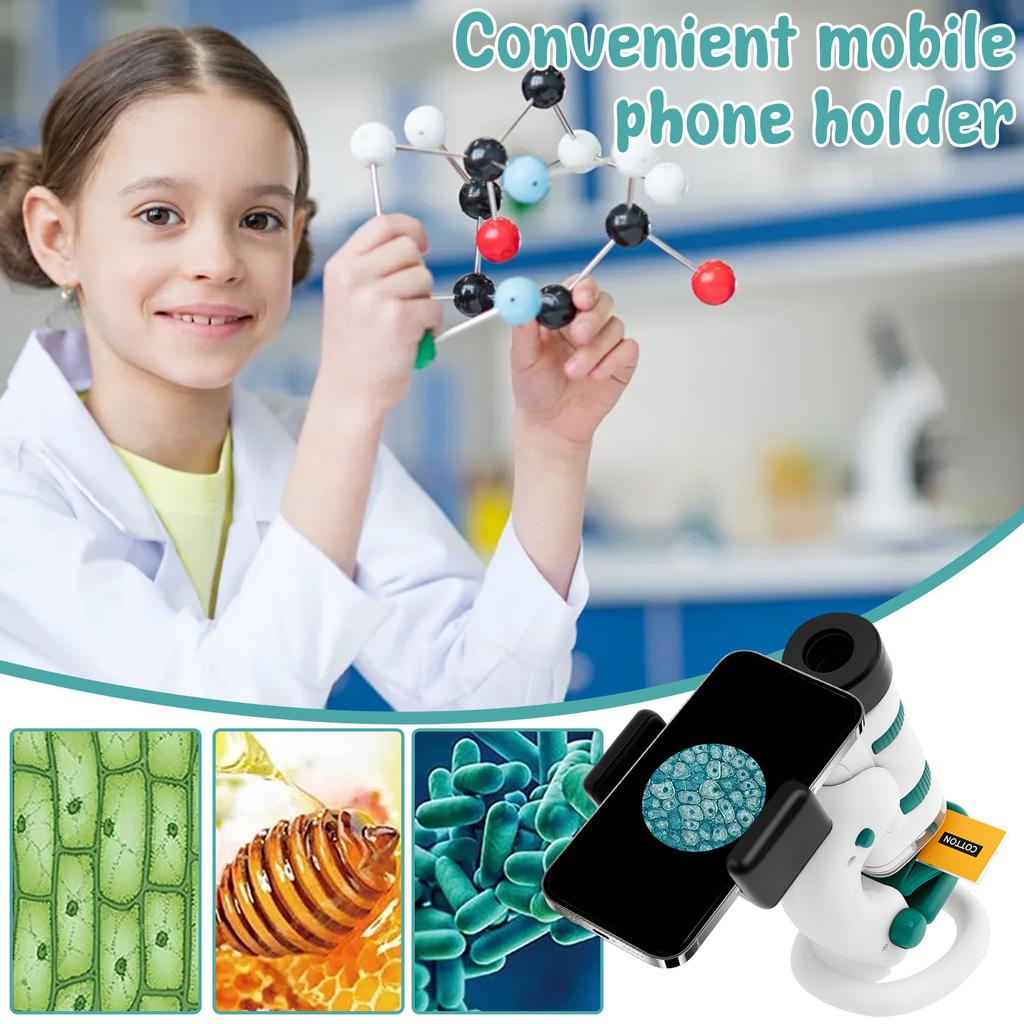 Портативный микроскоп для детей STEM Научные игрушки Набор микроскопа-исследователя Двойной зум Ручной микроскоп с держателем для мобильного телефона
