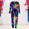 Women Plus Size Multicolor Printed Round Neck Long Sleeve Cuffed Top Cuffed Pants Two Piece Set