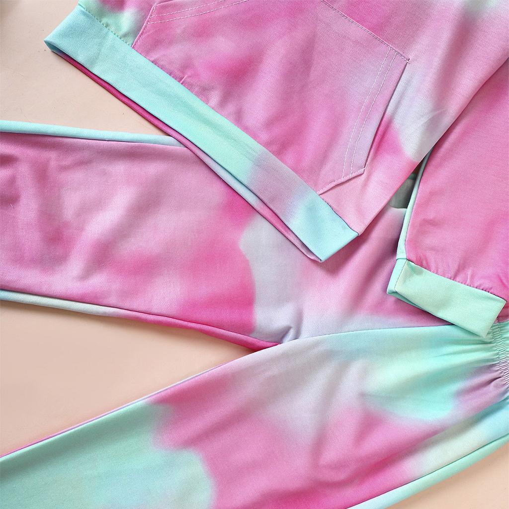 2 шт./комплект толстовка с капюшоном Tie Dye короткий топ + спортивные брюки комплект модная одежда для девочек на открытом воздухе подарок на вечеринку