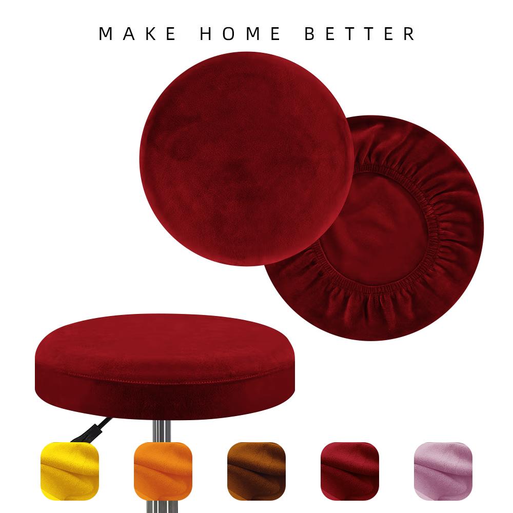 Premium Silver Fox Velvet Round Stool Cover Elastic Universal Bar Seat Cover Slip Resistant Protective Chair Slipcover