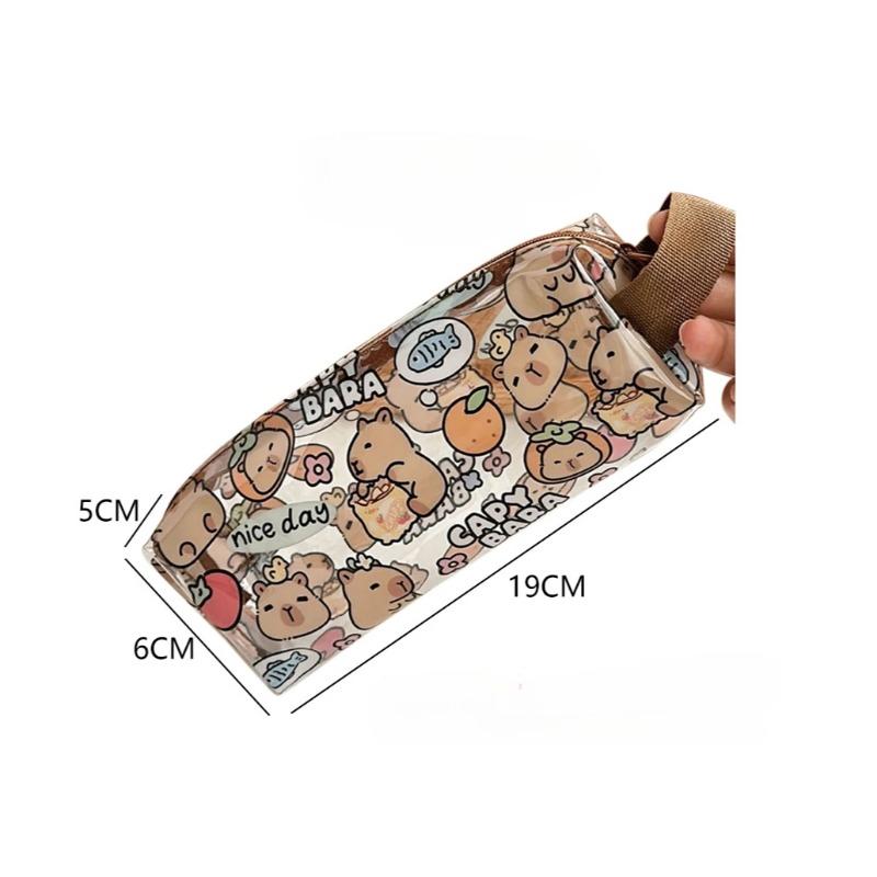 Милый пенал Capybara для детей, милый пенал с изображением животных из мультфильма Capybara, большая вместимость, прозрачная сумка для хранения канцелярских принадлежностей