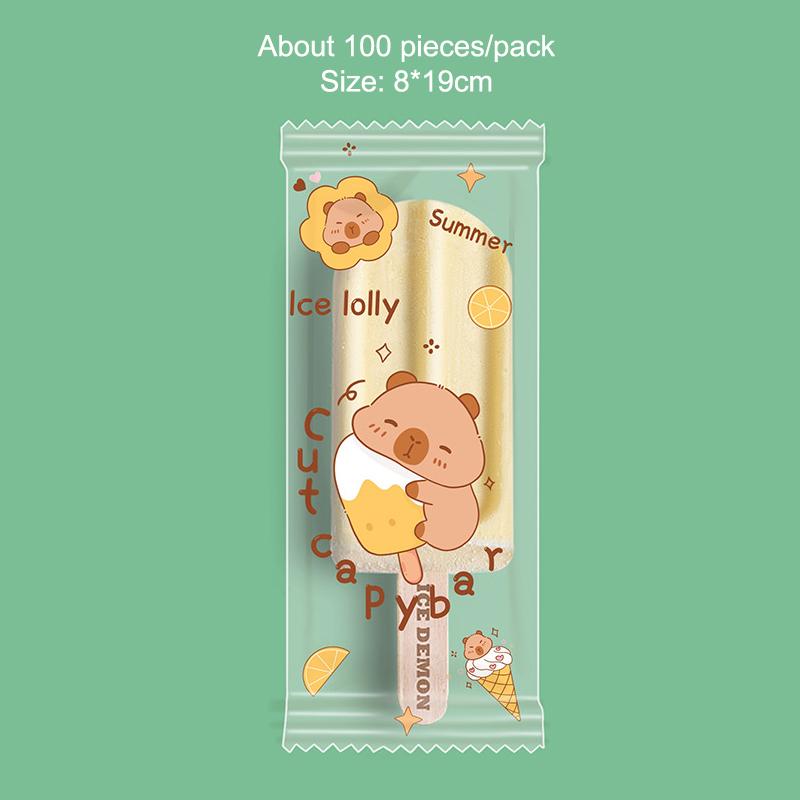 100 шт. Милые мультяшные пищевые пакеты для мороженого Одноразовые пластиковые защитные чехлы для эскимо Пакет для хранения и упаковки Сделай сам