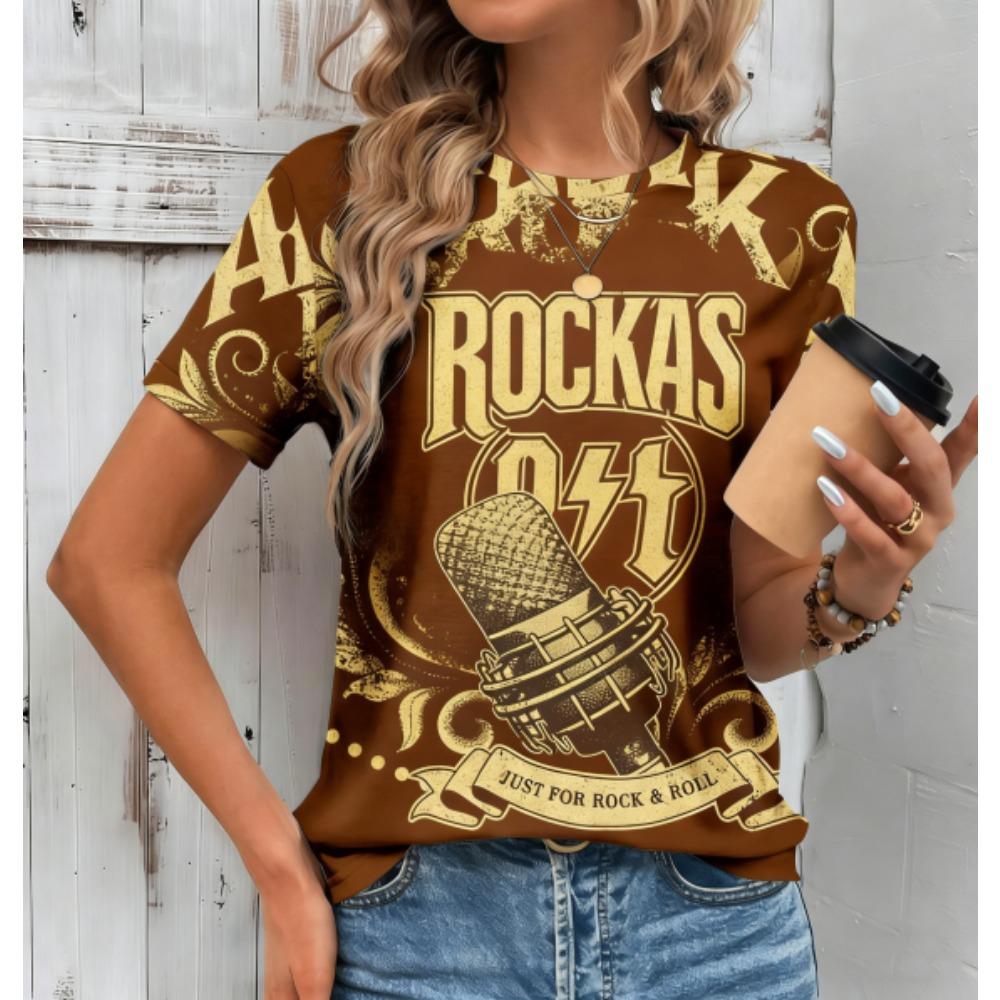 Summer Fashion Funny Rock 3D Print Women T-shirts Streetwear Summer Casual Short Sleeve O-neck Women Tees Tops Clothing