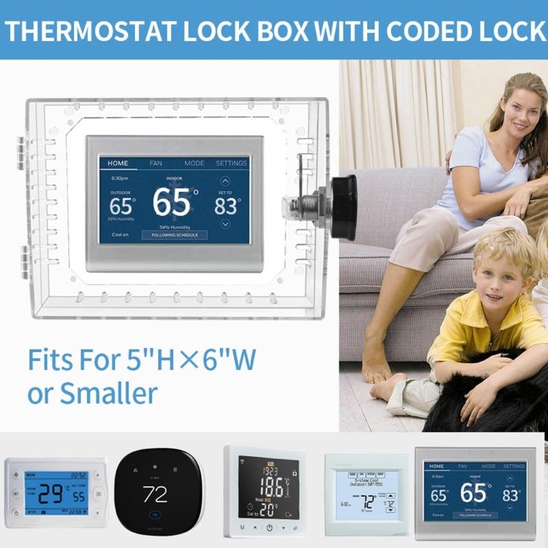 Heavy PC Material Thermostat Lock Box Clear Cover Passwords Protections for Home Office and Public Use