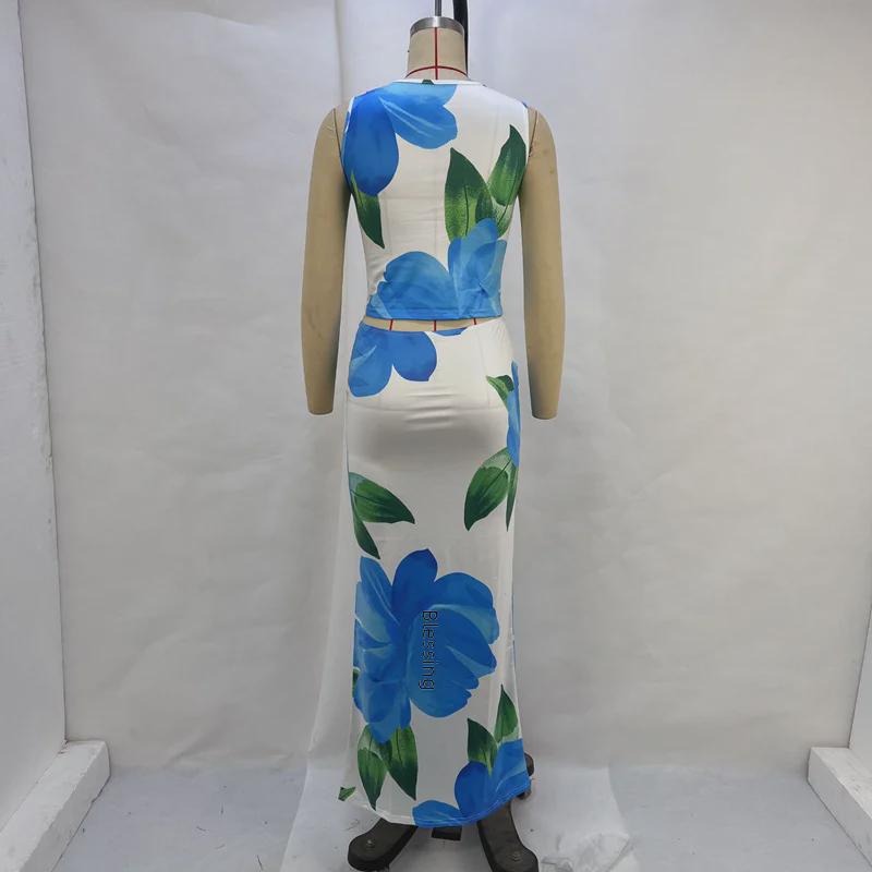 Летний женский повседневный комплект из укороченного топа с принтом и облегающей юбки 2024 года