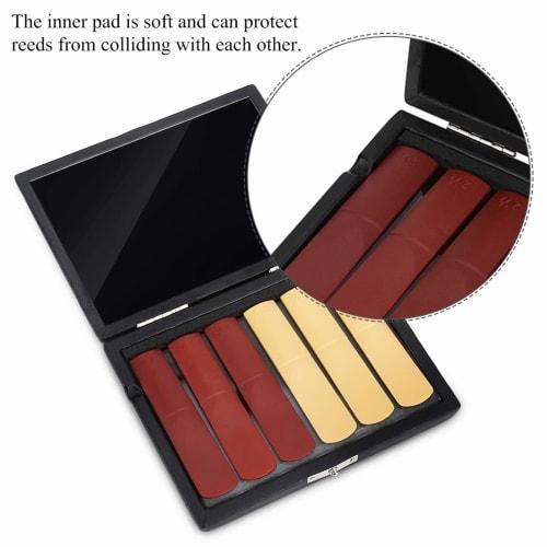 bizofft Wooden Saxophone Reed Case, Waterproof, Easy to Clean with 6 Reed Slots, PU Leather Cover for Home Saxophone