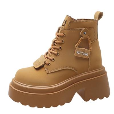 Модные ботинки на толстой подошве в британском стиле для женщин Новые женские ботильоны на молнии сбоку для женщин Ботинки на квадратном каблуке Кожаные ботинки для женщин