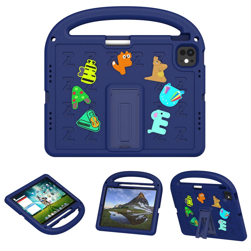 For iPad Air 11 (2025)/(2024)/iPad Pro 11 (2025)/11 (2024) Kickstand Case Cartoon Design Anti-Drop EVA+PC Tablet Cover with Strap for Kids