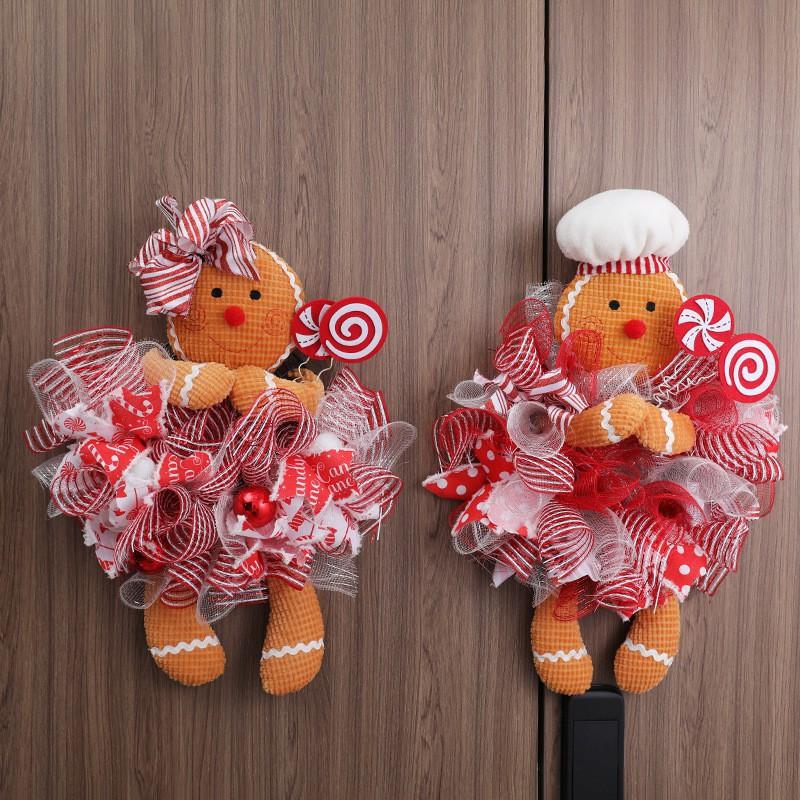 Christmas Gingerbread Man Doll Wreath Window Door Decoration Props American Style