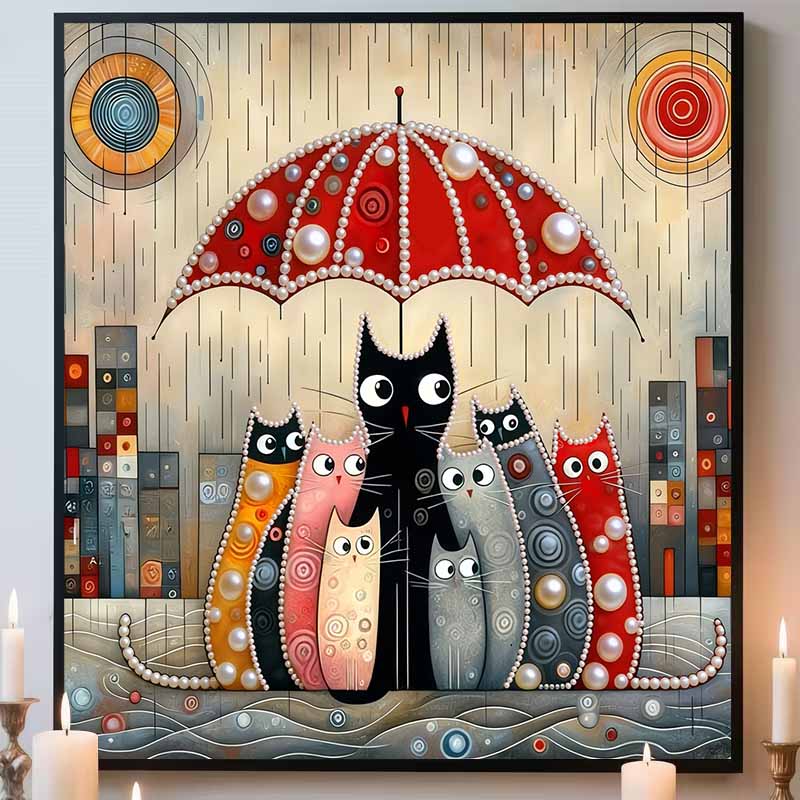 Кот, укрывающийся от дождя, Полный 5D DIY Жемчужная Алмазная Живопись Камни Наборы для Взрослых/Новичков Идея Подарка Домашний Декор 11,81x11,81 дюйма