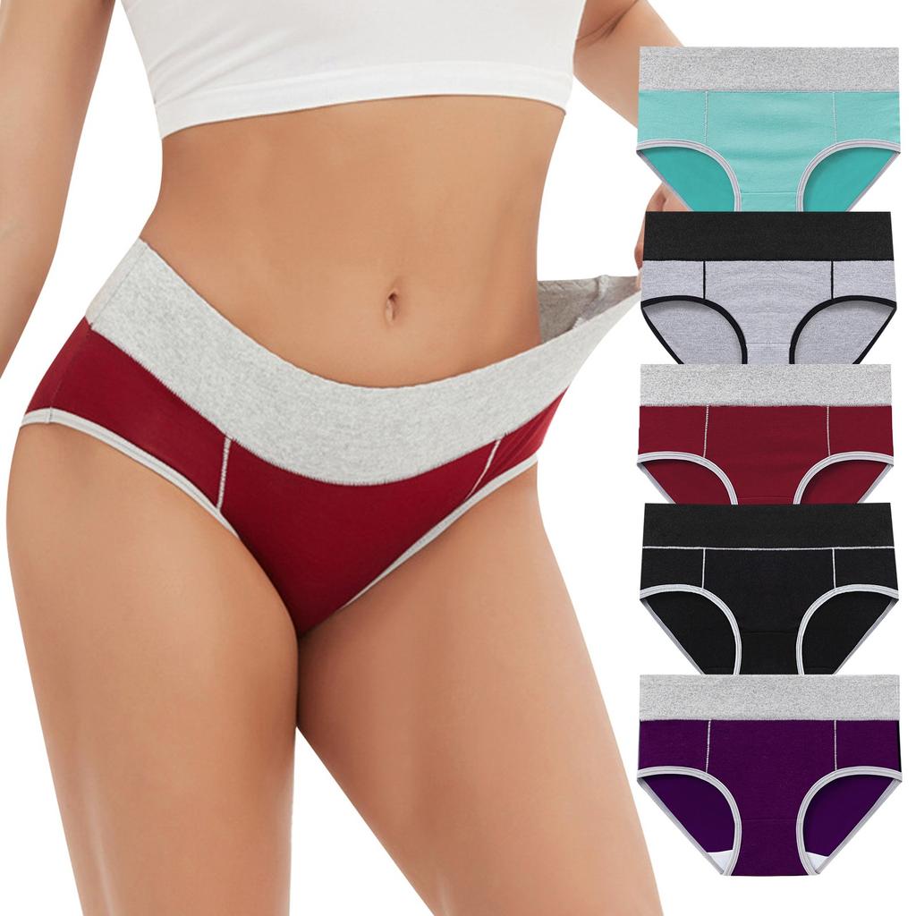 5PC Women's Large Color Cotton High Waist Pants With Raised Hips Underwear