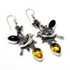 Citrine Black Onyx Gemstone 925 Silver Plated Jewelry Earring 2.27"