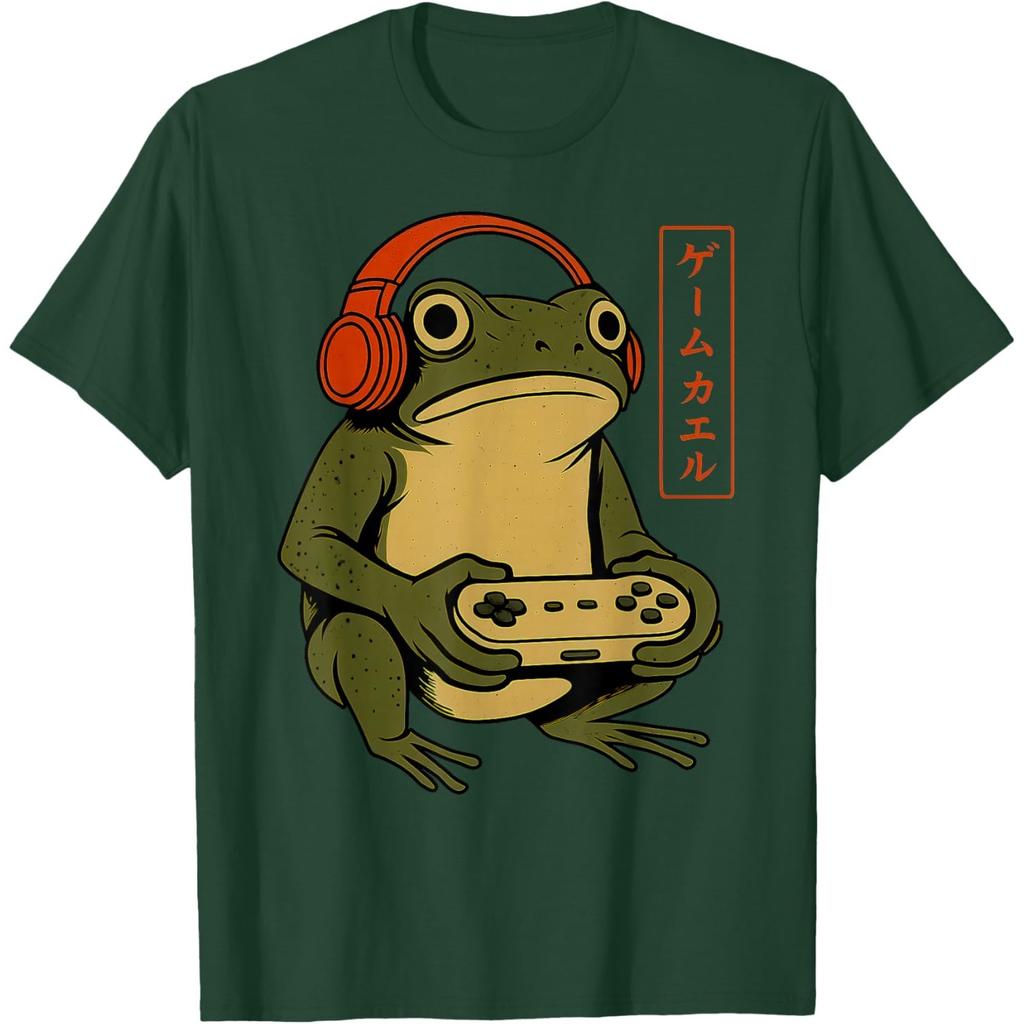 Gamer Frog Japanese Retro Graphic Tee Unisex Women Cotton Casual Short Sleeve TShirt