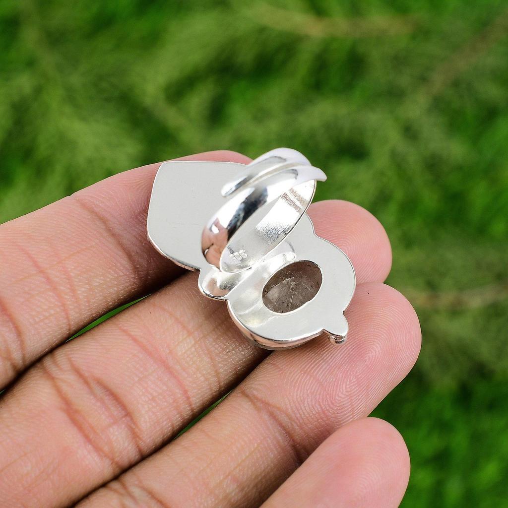 Gift For Her Natural Garden Quartz Statement Adjustable Ring 925 Silver