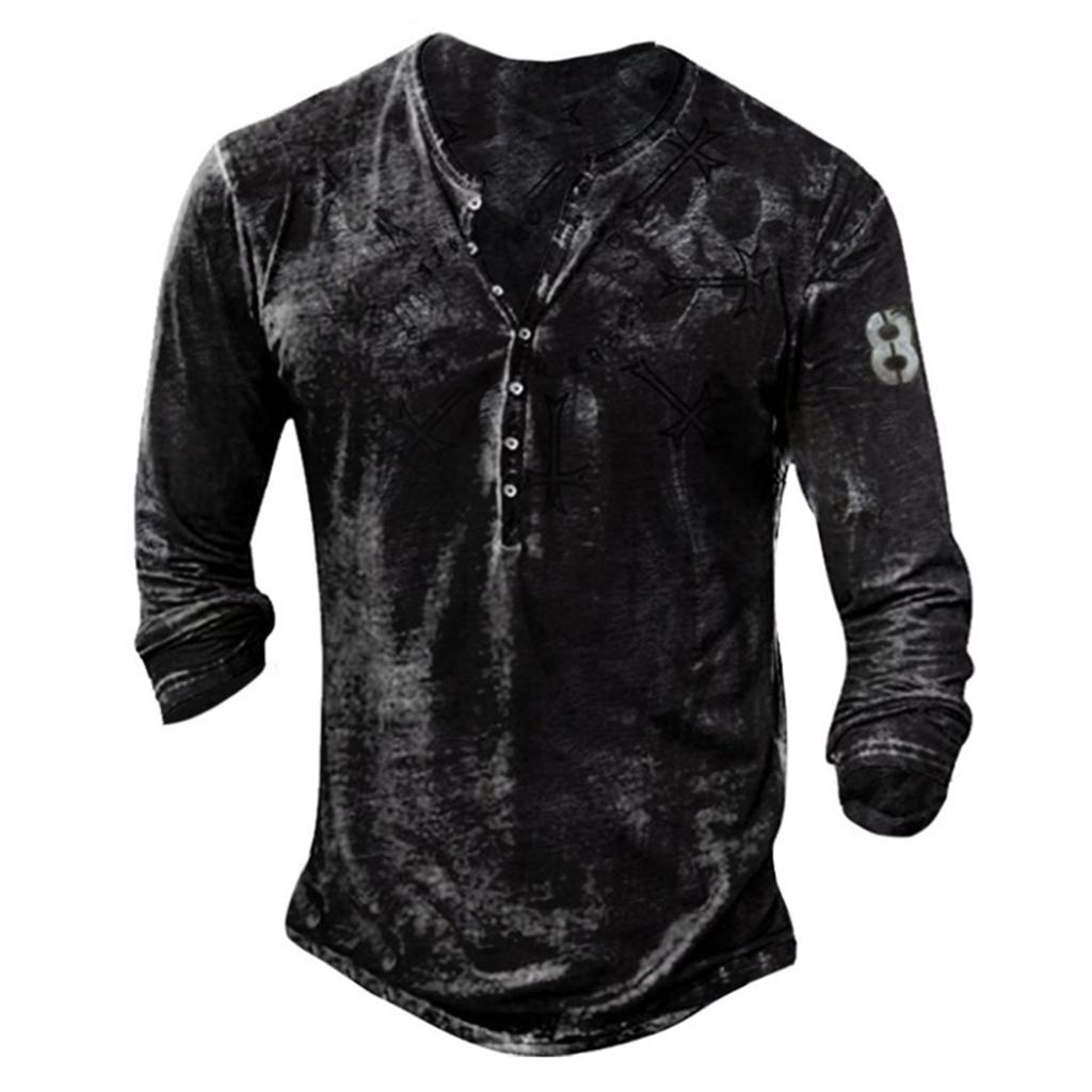 Men's Long Sleeve Punk Style Fashion T-Shirt Spring and Autumn Causal Vintage T Shirts