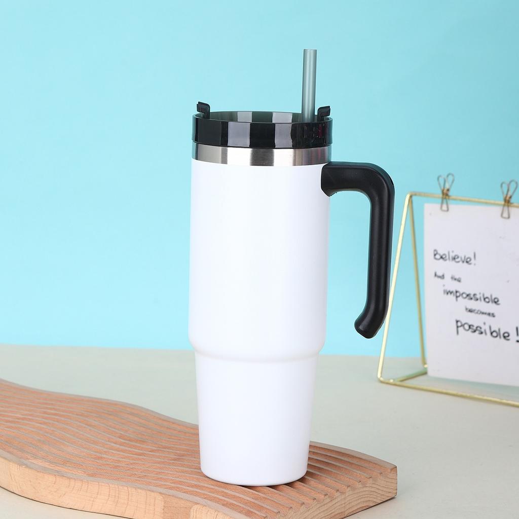 30 унций соломенная термокружка из нержавеющей стали 304 с ручкой, большая емкость, термоизолированная, двухслойная вакуумная кофейная чашка