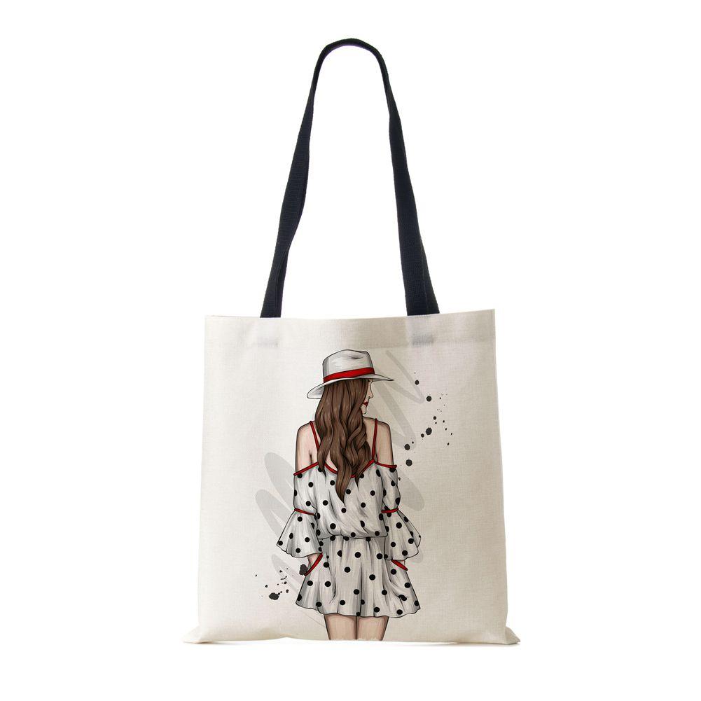 Сумка-тоут через плечо Gril Женская 2022 Многоразовая с принтом Харадзюку Повседневная Холщовая Сумка-шоппер Складная Дорожная Школьная Сумка для Книг Пляжная сумка CLE