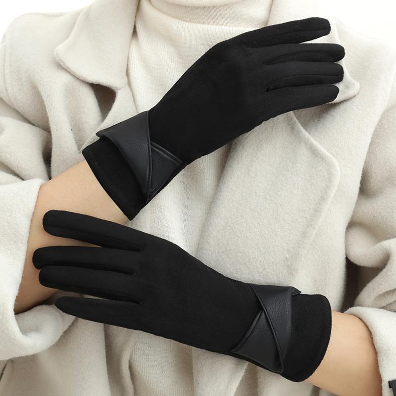 Warm Gloves with Velvet, Suitable for Women To Use In Winter, Touch Screen Elegant Bow Accessories, Cycling and Driving Gloves