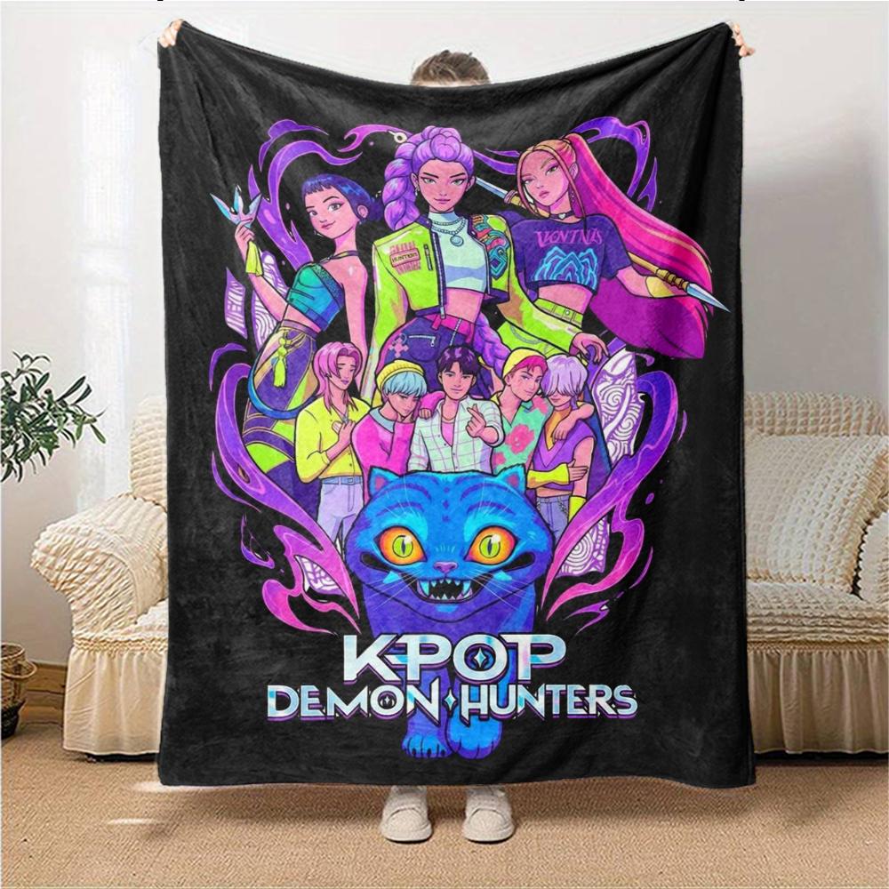 Kpop Demon Hunters Blanket Soft Throw Blanket For Home Bedroom Bed Sofa Travel Office Solid Christmas Blanket