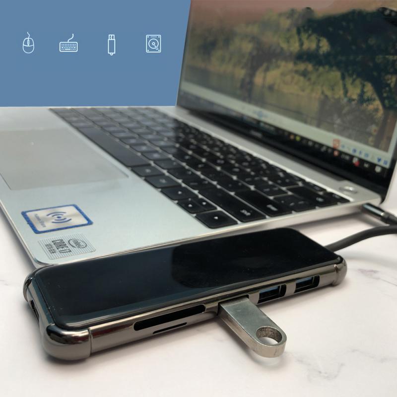 Металлический тип C к HDMI-совместимому адаптеру 4K 6-в-1 с высокоскоростным интерфейсом Type-c для док-станции