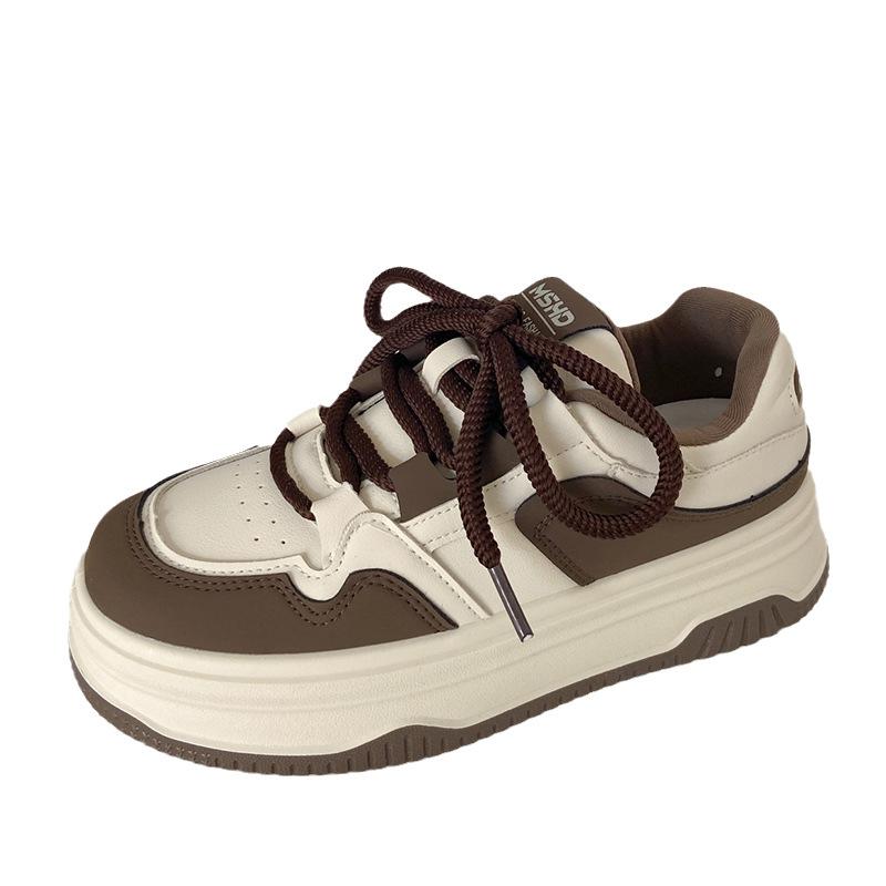 K820 thick-soled round-headed bread shoes women's Hong Kong style retro chic2024 new popular little white shoes Japanese board shoes