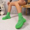 Bright Green Knitted Ankle Boots for Women 2025 Autumn Winter Non Slip Platform Booties Woman Casual Short Botas Shoes Mujer 42