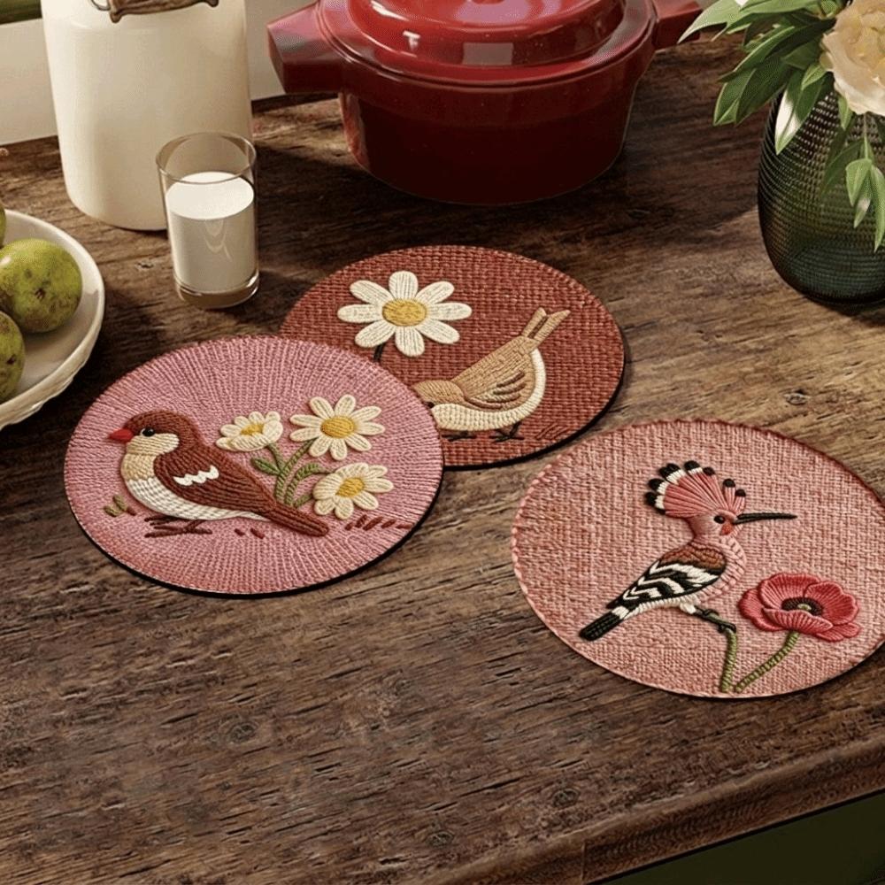 Flower and Bird Print Pot Holder Anti Slip Dining Table Protector Dining Table