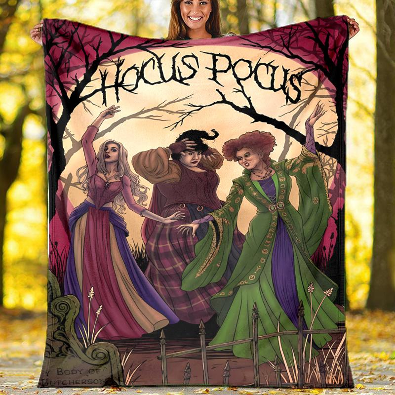 Hocus Pocus Theme Printed Blanket,Perfect for Couch, Bed, Travel & Outdoor Use | Machine Washable, Cozy & Durable.