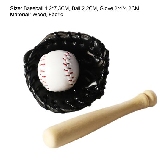 3 шт./набор Имитация бейсбольного набора Изысканный реквизит модели Деревянный миниатюрный набор бейсбольной перчатки для сцены кукольного домика
