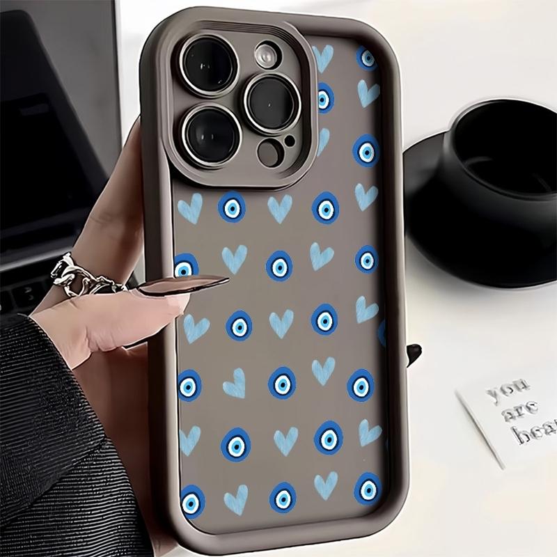 Чехол для телефона Синий с узором Глаза в форме сердца Для iPhone 17 16 Pro Max 11 13 12 14 15 8 7 Plus XS XR X 16E 17E Ударопрочный Мягкий чехол