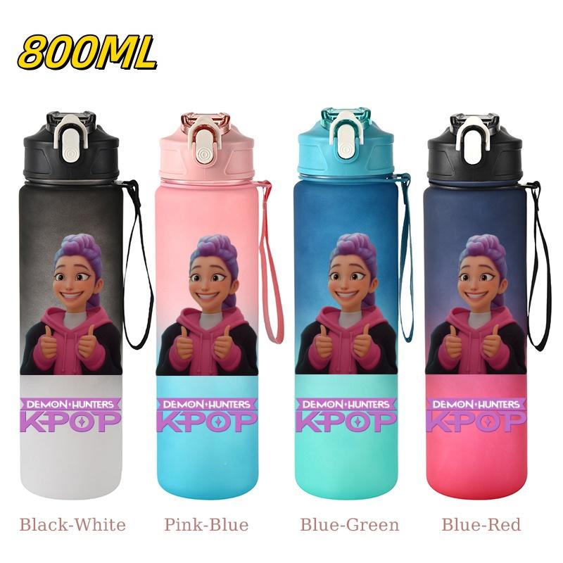 800ML KPop Demon Hunters Gradient Cartoon Pattern Big Capacity Straw Water Cup Outdoor Portable Sports Drink Bottles Travel Mug