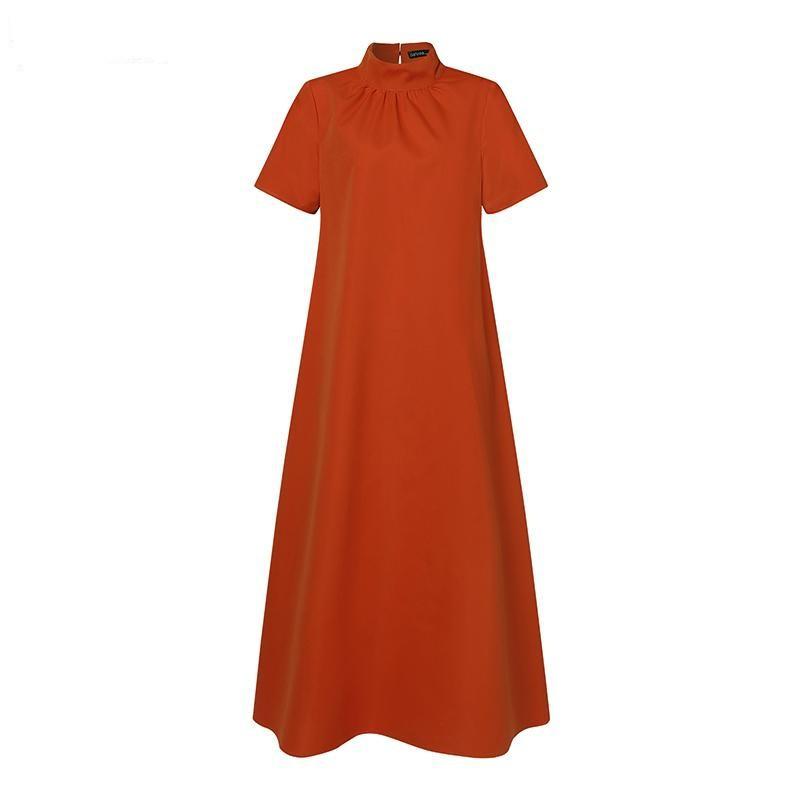 GMXIA Women's Fashion Summer Spring Solid Color Print Short Sleeve V-Neck High Neck Casual Dresses