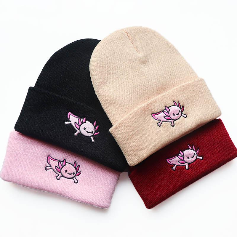 Popular European and American men's and women's autumn and winter cartoon animal hexagonal dinosaur embroidered knitted hat, woolen hat, outdoor