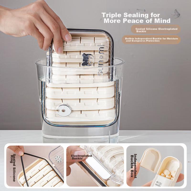 Baicaoyuan Large Print Pill Box for Elderly, Portable Sealed Moisture-Proof Organizer, 21 Compartments, Gree