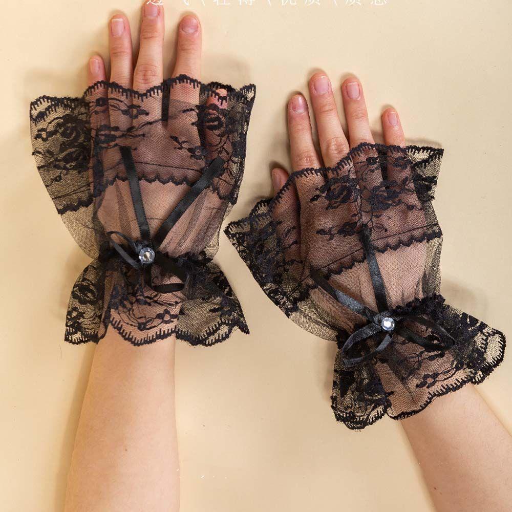 Up Bridal Wedding Gloves Mesh Bow Hand Wrist Cuffs Lace Hand Sleeves Lolita Gloves Women Gloves