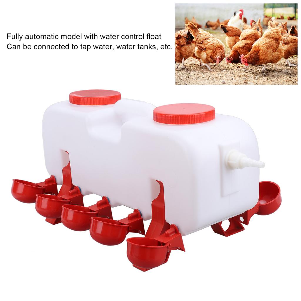 Поилка для птицы Герметичная Автоматическая Поилка для кур Прочная ПП Гигиеничная Эргономичная ручка Самозаполняющаяся с 10 чашками-поилками для фермы