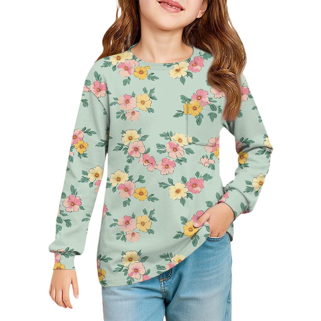 Girls' Long Sleeve Blouse - Round Neck Soft Waist Tunic