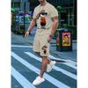 2-piece 3D Cartoon Rabbit Print Men's T-shirt Shorts Set Summer Casual Everyday Short Sleeve Top Outdoor Street Sports Shorts