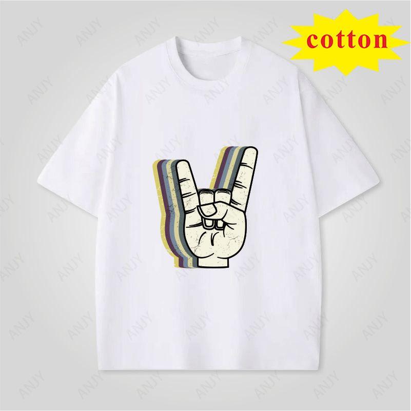 American Peace Gesture Printed Tshirt 4th Of July Independence Day Cotton Casual Round Neck Short Sleeve