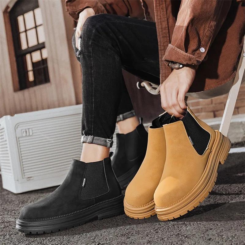 Модные мужские кожаные туфли в британском стиле, мужские ботинки челси, осенне-зимние ботильоны, мужские повседневные слипоны, мужская платформа, кроссовки
