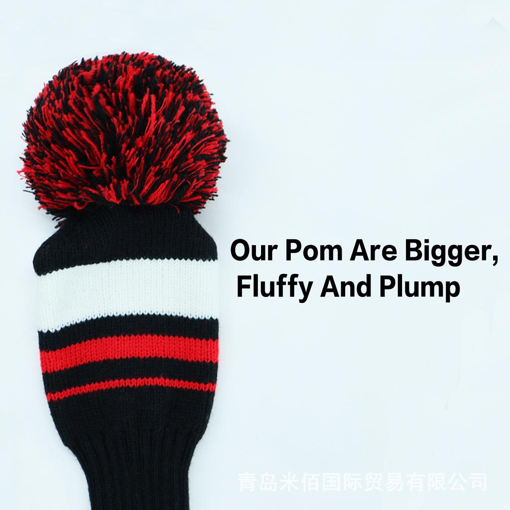 4Pcs Knitted Golf Headcovers Set | Striped Contrast Design with Pom-Pom | Long Neck Driver/Fairway Woods Covers 1/3/5# Warm Winter Golf Accessories
