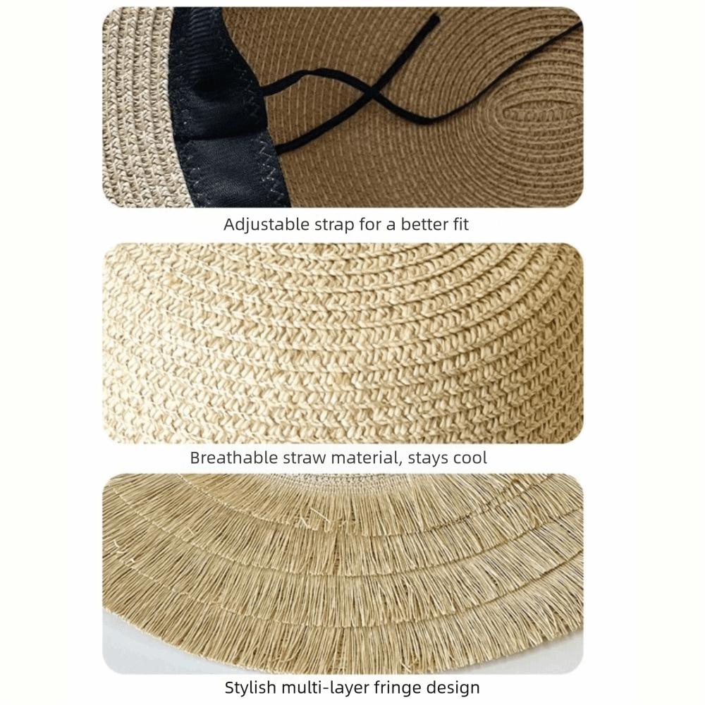 Foldable Straw Hat Wide Brim Fisherman Hat Women Fashion Sun Hat  For Beach Holiday Vacation