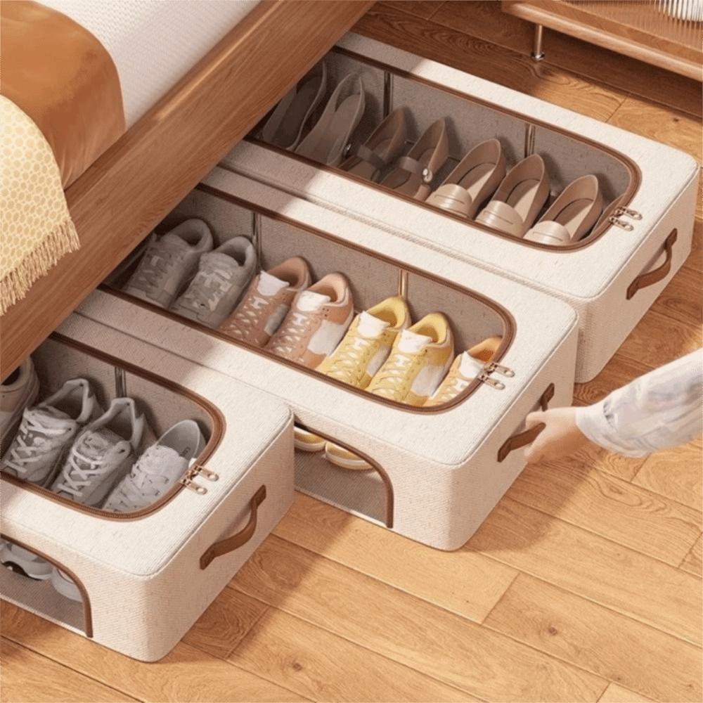 Folding Under Bed Shoe Organizer Sturdy Handles Shoes Container Durable Shoe Holder  Wardrobe