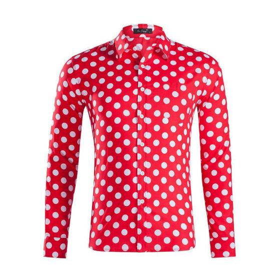 Мужская рубашка с лацканами, однобортный кардиган в горошек с длинным рукавом, облегающий мягкий дышащий топ с длинными рукавами