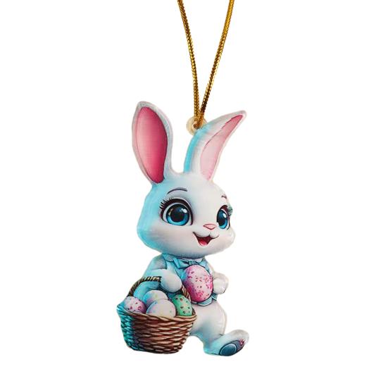 Easter Bunny Ornament 2D Flat Acrylic Bunny Car Rearview Mirror Charm Cartoon Bunny Egg Hanging