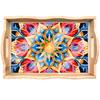 Mandala Pattern Wood Serving Food Trays With Side Handles Large Capacity Housewarming Christmas Gifts For Restaurants Homes