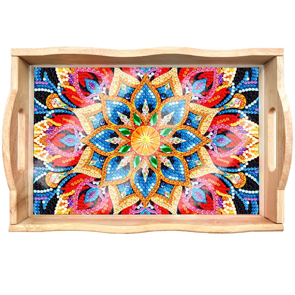 Mandala Pattern Wood Serving Food Trays With Side Handles Large Capacity Housewarming Christmas Gifts For Restaurants Homes
